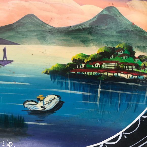 Vintage Lacquer Tray Isla Janitzio Michoacan Mexico - Picture 6 of 7